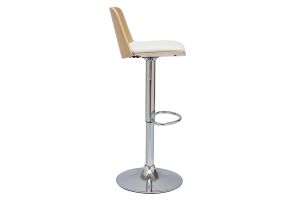 Tabouret de bar réglable blanc, bois clair et pied chromé DOA