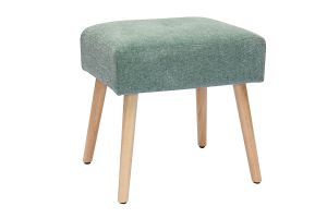 Tabouret bas en tissu effet velours texturé vert céladon et bois clair massif H46 cm GUESTA