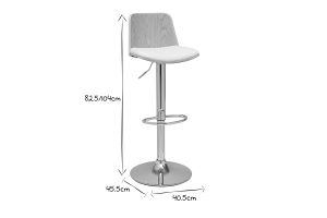 Tabouret de bar réglable blanc, bois clair et pied chromé DOA