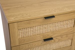 Commode finition bois clair, cannage en rotin et métal noir 6 tiroirs L120 cm MANILLE