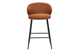 Tabourets de bar design en tissu effet velours texturé terre brûlée et métal noir (lot de 2) ROSALIE