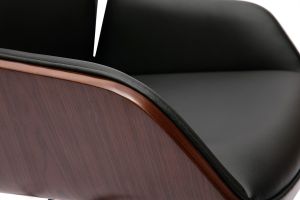 Chaise de bureau design pivotante 360° noire, bois foncé et métal noir MARLOW