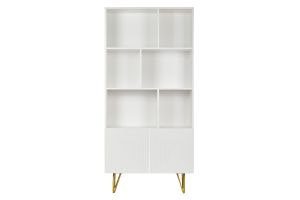 Bibliothèque design gravée blanc mat et métal doré 2 portes L86 cm OZEN