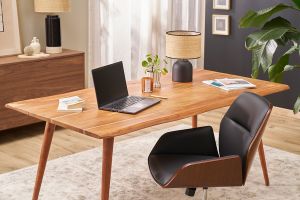 Chaise de bureau design pivotante 360° noire, bois foncé et métal noir MARLOW