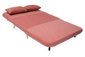 Chauffeuse 2 places convertible en tissu effet velours texturé terracotta et bois clair AMIKO