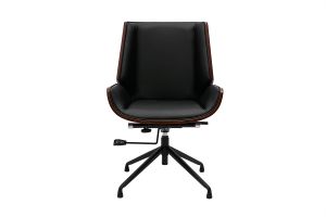 Sedia da ufficio design girevole a 360° nera, legno scuro noce e metallo nero CURVED