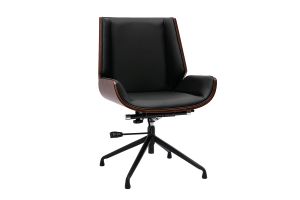 Sedia da ufficio design girevole a 360° nera, legno scuro noce e metallo nero CURVED