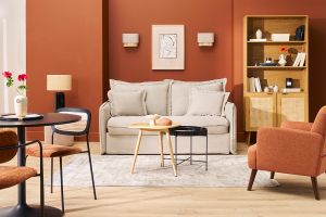 Applique murale en lin beige et cannage rotin naturel H20 cm TIWY