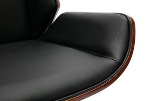 Sedia da ufficio design girevole a 360° nera, legno scuro noce e metallo nero CURVED