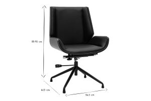 Sedia da ufficio design girevole a 360° nera, legno scuro noce e metallo nero CURVED