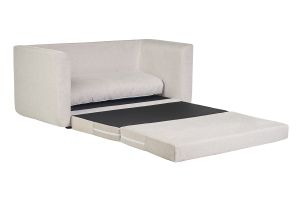 Canapé convertible 2 places en tissu effet velours texturé beige LEON
