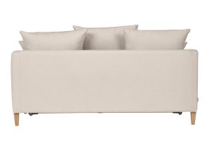 Canapé convertible scandinave 3 places en tissu effet velours beige et bois clair LOUISE