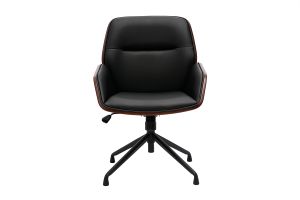 Sedia da ufficio girevole 360° nera design, legno scuro e metallo nero MARLOW