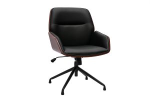 Sedia da ufficio girevole 360° nera design, legno scuro e metallo nero MARLOW