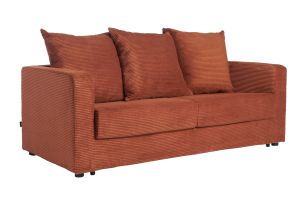 Canapé convertible 3 places en tissu velours côtelé terracotta avec matelas 13 cm BACIO