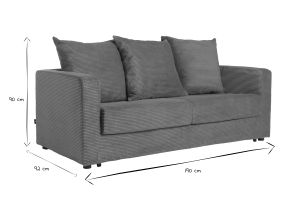 Canapé convertible 3 places en tissu velours côtelé terracotta avec matelas 13 cm BACIO