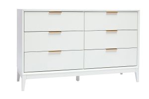 Commode blanche mat et métal doré 6 tiroirs L120 cm GIANA