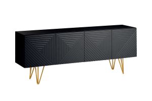 Meuble TV design noir et métal doré L140 cm OZEN