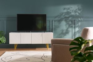 Meuble TV design noir et métal doré L140 cm OZEN
