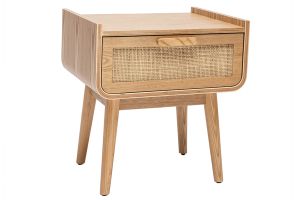 Tables de chevet avec tiroir en bois clair frêne et cannage rotin (lot de 2) ATHÈNE