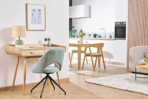 360°-Drehstuhl aus strukturiertem Samtstoff in Seladongrün und schwarzem Metall COSETTE