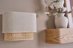 Applique murale en lin beige et cannage rotin naturel H20 cm TIWY