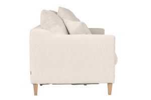 Canapé convertible scandinave 3 places en tissu effet velours beige et bois clair LOUISE