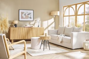 Canapé convertible 3 places en tissu velours côtelé beige avec matelas 13 cm BACIO