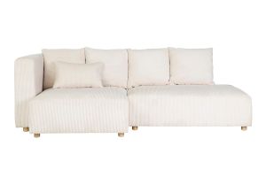 Canapé d'angle gauche 3 places en tissu velours côtelé beige et bois clair HARLEM