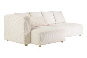 Canapé d'angle gauche 3 places en tissu velours côtelé beige et bois clair HARLEM