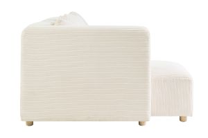 Canapé d'angle gauche 3 places en tissu velours côtelé beige et bois clair HARLEM