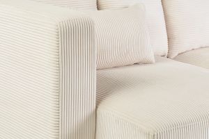Canapé d'angle gauche 3 places en tissu velours côtelé beige et bois clair HARLEM