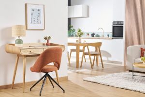 Stuhl aus rostbraunem Stoff mit texturiertem Samteffekt und schwarzem Metall 360° drehbar COSETTE