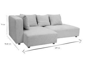 Canapé d'angle gauche 3 places en tissu velours côtelé beige et bois clair HARLEM