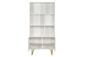 Bibliothèque design gravée blanc mat et métal doré 2 portes L86 cm OZEN