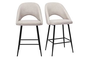 Tabourets de bar en tissu effet velours texturé beige H65 cm (lot de 2) COSETTE