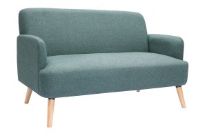 Canapé scandinave 2 places en tissu vert de gris et bois clair ISKO