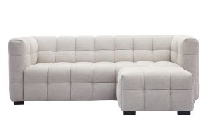 Canapé design 3 places et repose-pieds en tissu effet velours texturé beige CORTO