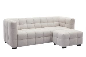 Canapé design 3 places et repose-pieds en tissu effet velours texturé beige CORTO