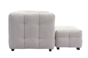Canapé design 3 places et repose-pieds en tissu effet velours texturé beige CORTO