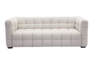 Canapé design 3 places et repose-pieds en tissu effet velours texturé beige CORTO