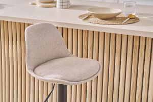 Tabourets de bar design en tissu effet velours texturé beige (lot de 2) STEEVY