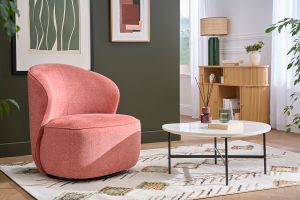 Fauteuil design pivotant en tissu effet velours texturé terracotta AMBER