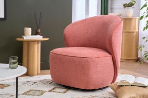 Fauteuil design pivotant en tissu effet velours texturé terracotta AMBER