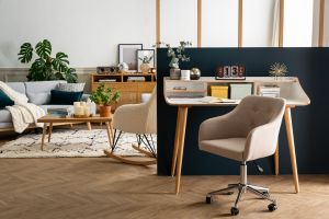 Gepolsterter Bürostuhl auf Rollen aus grünem strukturiertem Samteffektstoff und verchromtem Metall BALTIK