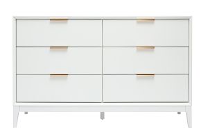 Commode blanche mat et métal doré 6 tiroirs L120 cm GIANA