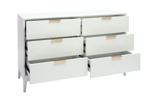 Commode blanche mat et métal doré 6 tiroirs L120 cm GIANA