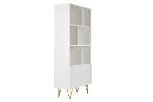 Bibliothèque design gravée blanc mat et métal doré 2 portes L86 cm OZEN