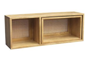 Étagères niches murales gigognes en bois manguier massif et cannage rotin L80 cm (lot de 2) ACANGE