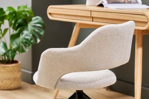 Chaise pivotante 360° en tissu effet velours texturé beige et métal noir JESSY